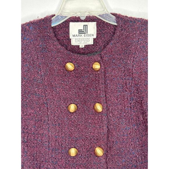 Vintage 80's Mark Eisen Bergdorf Goodman Bouclé Plum Cropped formal Jacket small - Picture 3 of 16